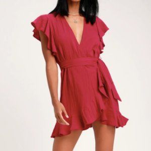 Lulu's Red Flutter Sleeve Mini Dress